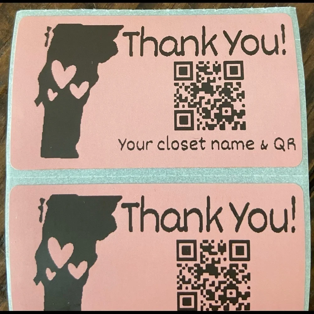100 Personalized Thank You Thermal Stickers Your State and Closet Name / QR code